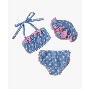 Polka dot printed bikini swimsuit blue and white 2-3T
